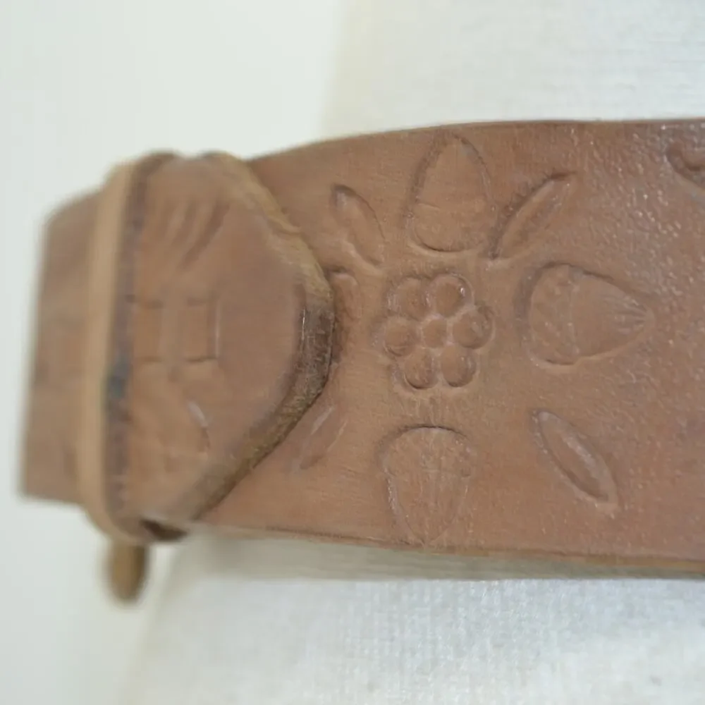 Western Leather Mens Size 28 Belt Tooled Stitched Brown Cowboy